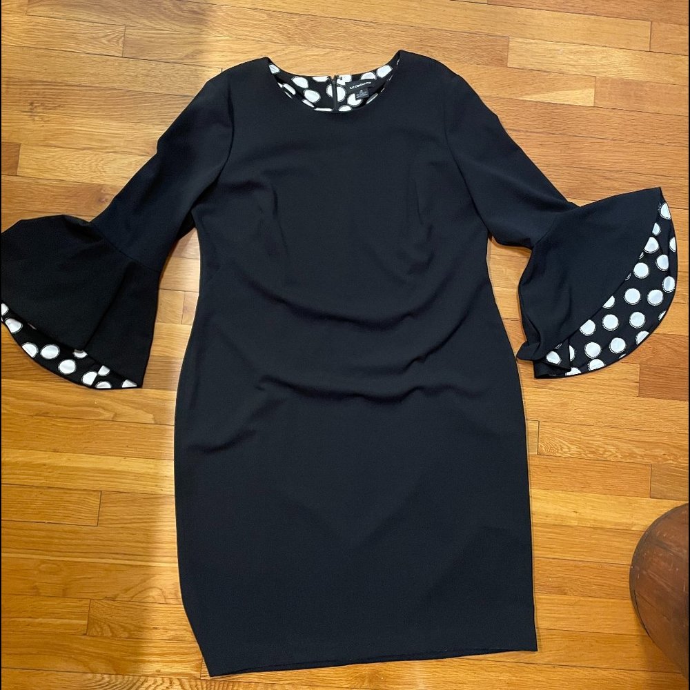 Liz Claiborne Pencil Dress with Bell Sleeves, Black, Size 18